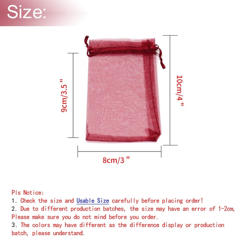 Bezall 100pcs Small Organza Bags 3x4 inch, Burgundy Drawstring Wedding Party Favor Bags Mesh Jewelry Gift Pouches Christmas Candy Bags - Image 3